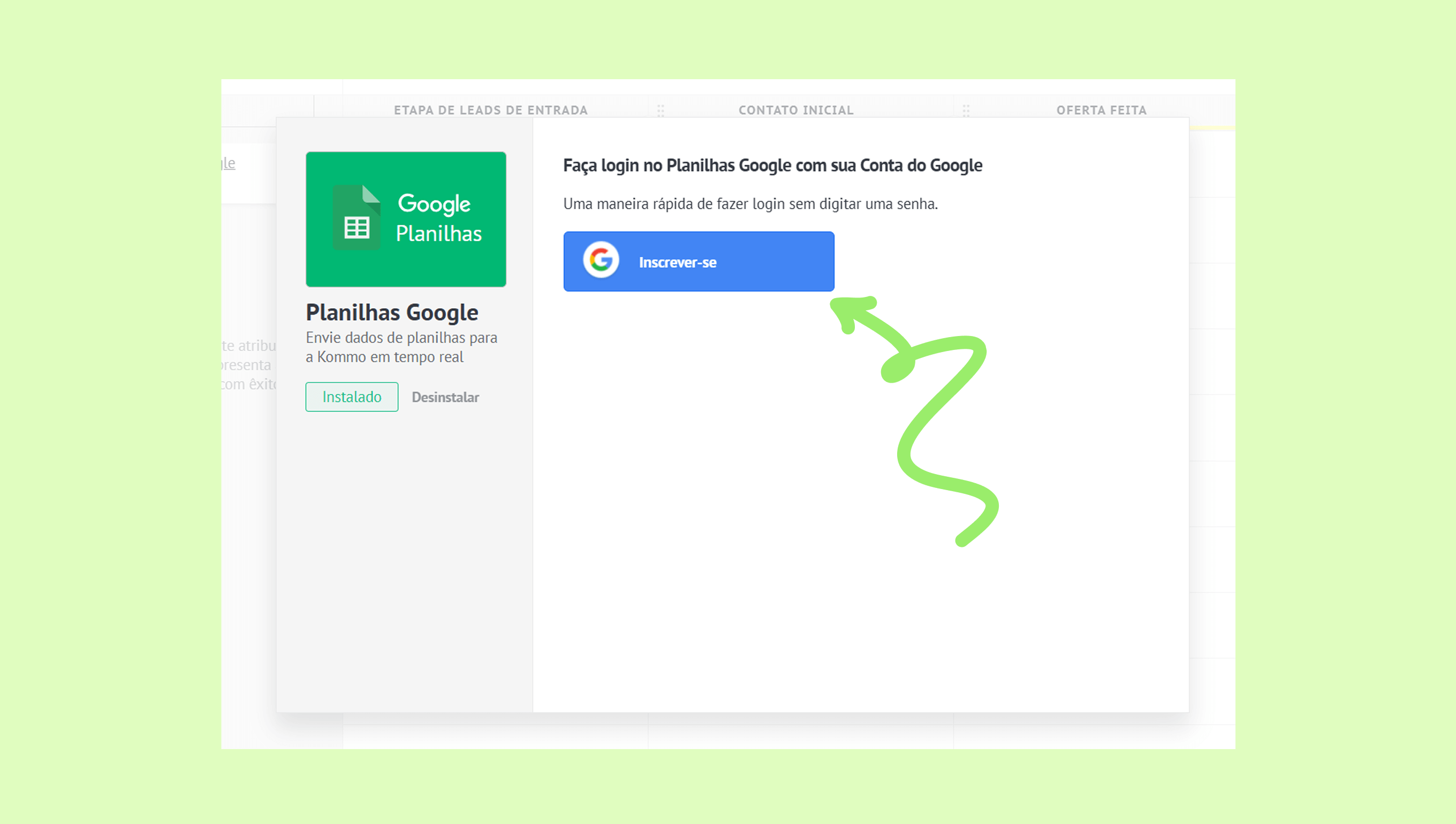 Login prompt for Google Sheets with a highlighted sign-up button.